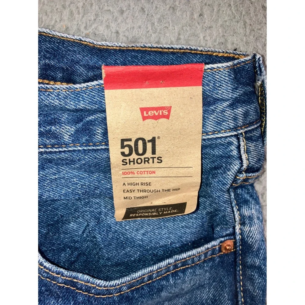 Levi's 501 Shorts Women 34 Blue High Rise Button Fly Jorts Medium Wash Timeless - Picture 10 of 16
